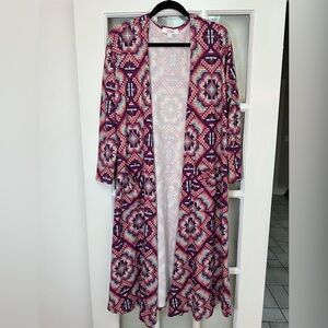 LuLaRoe Sarah Long Sleeve Duster Cardigan Pixelated Floral Print Size Medium M